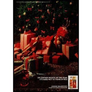 1978 Johnnie Walker Red Label Scotch Christmas Presents Tree Vintage Print Ad